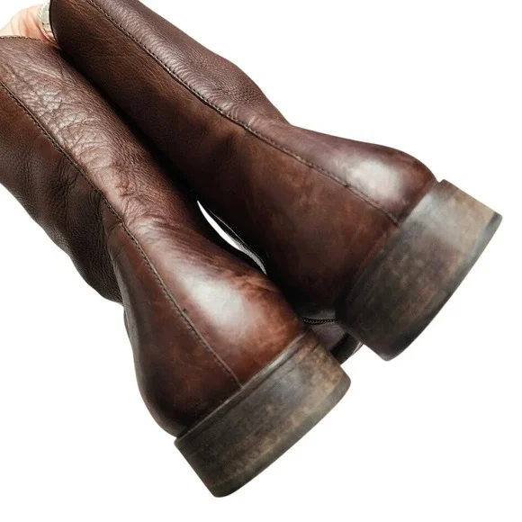 MAGNANNI Brown Leather Zip Ankle Chelsea Boots Minimalist Dress Boots 10